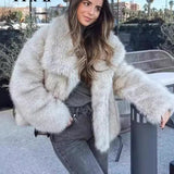 Fashionkova Party Outfit Women's 2024 Winter New Fashion Fluffy Fur Coat Women's High Street Luxury Large Fur Collar Imitation Fox Fur Coat Women's Coat