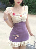 Fashionkova New French Sweet Elegant Patchwork Dress Women Spring Summer Cute Fashion Patchwork Slim Dresses Design Sense Retro Chic Clothes