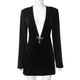 Fashionkova party look inspos Chic Deep V Neck Mini Dress For Women Stylish Long Sleeves High Waist Sexy Dresses Female 2024 Spring Autumn Club Party Vestido