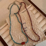 Fashionkova Korean Fashion Cute Retro Red Blue Beaded Choker Necklace For Women Aesthetic Y2K Charms Jewelry Accessories Wholesale