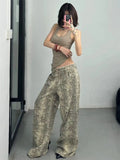 Fashionkova  Party Outfit  Women's Ins Snake Print Design Pants Cool Girl High Waisted Fashion Loose Bottoms Female Straight Retro Y2K Edge Trousers