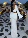 Fashionkova Valentine's Day Aesthetic Trendix High Slit Long Skirt Sets Women's Sexy Backless Long Sleeve Hollow Short Top Party Elegant Sheath Skirt 2PCS Suits Women