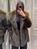 Fashionkova Party Outfit Luxurious Women's Faux Fur Coats With Belt Mid-length Lapel Full Sleeve Solid Plush Jacket 2024 Winter Lady Thick Loose Overcoat