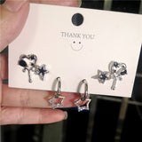 Fashionkova 6PCS Kpop Fashion Gothic Zircon Crystal Star Corss Stud Earrings Set For Women Trend Punk Sweet Cool Party Aesthetic Y2K Jewelry