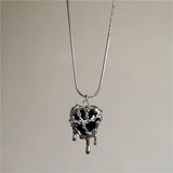 Fashionkova Goth Harajuku Black Lava Heart Wings Pendant Chain Black Beaded Necklace For Men Women Halloween Y2K 2000s Jewelry Accessories