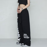 Fashionkova Party Outfit Autumn Y2K Streetwear White Sweatpants Women Korean Style Letter Print Black Track Pants Oversized Harajuku Kpop Hip Hop Joggers