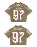Fashionkova Retro American Harajuku Street Trend Hip-hop Baseball Sports Short-sleeved Men's Summer Loose Mesh T-shirt Printed Couple Tops