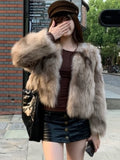 Fashionkova  party look inspos Women's Winter Jacket Sweet Faux Fur Coat Fashion New Short Thicken Warm Outerwear Vintage Office Lady Streetwear Casual Clothes