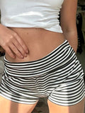 Fashionkova Sweetown Black White Stripe Slim Shorts For Women Low Waist Summer Booty Short Pants Cute Simple Fashion Vacation Outfits