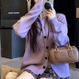 Fashionkova Korean Solid Color Knitted Sweaters Women's Clothing Fashion Heart-shaped Single-breasted Autumn Winter Casual O-Neck Jumpers Casual Outfit
