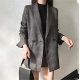 Fashionkova  Nye Outfit 2024 Women Winter Plaid Blazers Coats Korean Fashion Elegant Solid Thick Jacket Female Double Breasted Office Lady Long Overcoat