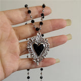 Fashionkova Gothic Vintage Love Heart Pendant Beaded Necklace Men Women Grunge Halloween Rave Accessories Y2K 90s EMO Aesthetic Jewelry
