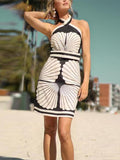 Fashionkova Vintage Shell Print Women's Beach Dress Strapless Irregular Front Split Midi Dresses 2025 Summer Vacation Halter Mini Vestidos ootd