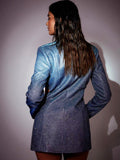 Fashionkova Valentine's Day Aesthetic Articat Sexy Glitter Shiny Women Blazer Dress Blue Long Sleeve Hollow Out Dress Female Autumn Skinny Elegant Party Clubwear 2022