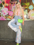 Fashionkova Casual Washing Bow Women Jeans High Waist Wide Leg Zippers Pockets Female Trouser 2025 Spring Summer New Fashion Lady Trouser