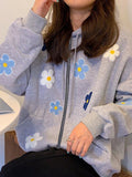 Fashionkova Y2k Cutecore Floral Zip Up Hoodie for Women Graphic Oversized Hooded Sweatshirt Fall Casual Long Sleeve Jacket 2024 New
