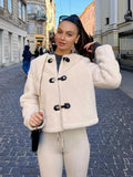 Fashionkova party look inspos Stylish Metal Button Warm Lamb Wool Jacket Women Spring Fall O Neck Short Coat With Pockets Women Casual High Street Outerwears