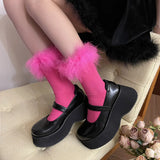 Fashionkova  Nye Outfit Y2k Women Feather Fur Middle Tube Socks Rose Pink Jk Lolita Socks Cotton Funny Cotton Socks Pile Cosplay Party Accessories