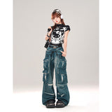 Fashionkova party outfit  Women's Blue Baggy Cargo Jeans Korean Vintage Y2k 90s Aesthetic Denim Trousers 2000s Harajuku Cowboy Pants Trashy Clothes 2024