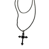 Fashionkova Hiphop/Rock Cross Necklaces Hot Punk Black Zircon Bead Long Layered Pendant Necklace for Woman Men Goth Jewelry Anniversary Gift