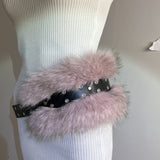 Fashionkova  Nye Outfit Punk Faux Fur Belt Y2K Metal Studded PU Leather Plush Waist Chain Faux Fur Belts Furry Sexy Vintage Waistband Hiphop Jeans Belt