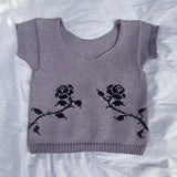 FashionKova-y2k Vintage Baby T-shirt Knit Kawaii T-shirt Summer Short sleeve T-shirt Light purple women's crop tops Harajuku Streetwear Emo