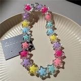 Fashionkova Y2K Exaggeration Transparent Acrylic Colorful Resin Star Pendant Beaded Choker Collar Choker Necklace Charm Jewelry Accessories