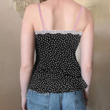 Fashionkova Y2k Vintage Slim Fit Crop Tops Polka Dot Lace Bow Cami Tops 2000s Clothes Sleeveless Tees Shirt Women Girl Cutest Tank Top Fairycore Outfit Idea