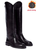 Fashionkova European and American Autumn and Winter Fashionable Round Toe Knee Length Flat Leather Boots, Size 34-46 Women's Knight Boots