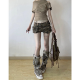 Fashionkova Vintage Women's Denim Shorts Hight Waisted Pockets Camouflage Y2k Casual Jeans Cargo Pants Gothic Green Short Jeans 2024 Summer