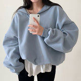 Fashionkova Solid Color Half Zip Up Oversized Sweatshirt