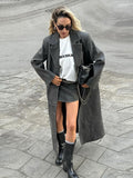 Fashionkova  Nye Outfit Retro Turn-down Collar Leather Long Coats Women Casual Solid Single Breasted Jackets Female Autumn Winter Chic High Street Tops