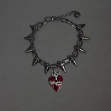 Fashionkova Punk Gothic Thorn Red Heart Pendant Necklace for Men Women Y2K Hip Hop Metal Rivet Spikes Choker Necklace Grunge Jewelry Gifts