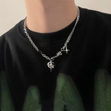 Fashionkova 2023 Korean Fashion Goth Punk Moon Star Cross Pendant Neck Chain Choker Necklace For Women Men Egirl Y2k Cool Party Jewelry Gift