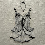 FashionKova-summertime Y2K Sexy Polka Dot Bow Halter Crop Tops Women's Summer Backless Party Club Tank Tops 2000s Fashion Basic T-shirt Emo