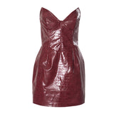 Fashionkova Luxury Leather Strapless Short Dress Women's Hot Summer Backless Sexy Party Curvy Dresses 2025 Evening Red Brown Hip Pacage  Y2K Outfit Ideas