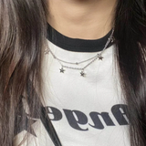 Fashionkova Star-Shaped Beads Link Chain Necklace Fashionable Neck Jewelry Y2K Star Necklace Double Layer Star Choker Gift for Girls