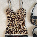 Fashionkova party outfit  Leopard Print Suspender Emo Girl Sexy Commut Y2K Crop Top American Retro Streetwear Harajuku Aesthetic Hip Hop Chic Women's Tops