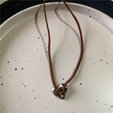 Fashionkova Gothic Star Love Heart Pendant Bead Leather Chain Necklace For Women Girls Handmade Multilayer Beaded Necklace Punk Jewelry Set