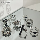 Fashionkova Kpop Gothic Aesthetic Metal Thorns Love Heart Punk Open Ring For Women Girls Fashion Vintage Jewelry Y2K EMO Grunge Accessories