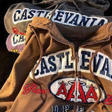Fashionkova Vintage Letter Embroidery Zip Up Hoodie