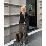 Fashionkova party outfit  2024 Autumn Camouflage Cargo Pants Women Y2K Streetwear High Rise Jeans Retro Wide Leg Trousers Denim Straight Trousers Harajuku