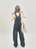 Fashionkova  Party Outfit  Women's Casual Blue Overalls Fashion Wide Leg Girl Suspender Jumpsuits Pants Female Streetwear Rompers Straight Denim Trouser