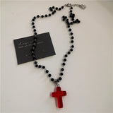 Fashionkova Gothic Red Heart Thorns Cross Chains Necklace For Women Men Hip-Hop Personality Trendy Charm Grunge Punk Jewelry Y2k Accessories