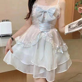 FashionKova-Bow Sweet Lolita Girl Dress Women Clothing Korea Cute Bandage Sling Beach Dress Kawaii Summer Pulls Sexy Clothes Femme Dresses