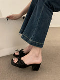 Fashionkova 2025 Spring and Summer New French High Sense Satin Bow Thick Slippers Women Fashion High Heels ootd outfit idea