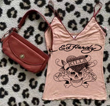 FashionKova-Pink Summer 2000s Aesthetic Sweet Vintage emo Harajuku slim sleeveless Crop top Baby Tee Tank Top Girl Skull Y2k Grunge Camis