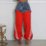 Fashionkova Casual Stripe Contrast Jeans Women Denim High Waist Zipper Loose Jogger Pants Female 2025 Spring Fashion Street Lady Trousers