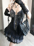 FashionKova-Goth Summer Sexy Dress Women Clothes Punk Streetwear Lace Sling Black Dark Slim short Dresses Hot Girl High Waist Y2k Mini Dress