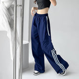 Fashionkova Party Outfit Striped Sweatpants Women Hip Hop Streetwear Baggy Wide Leg Cargo Pants Bf Y2K High Waist Drawstring Joggers Trousers